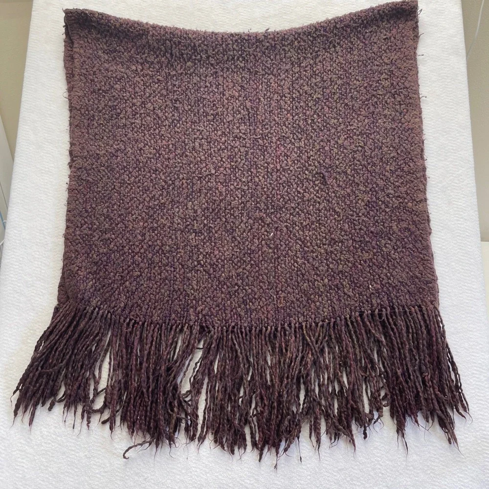 Kennebunk Weavers Throw Blanket Boucle Knit Fringe 57x30 USA VTG Cabin Cottage